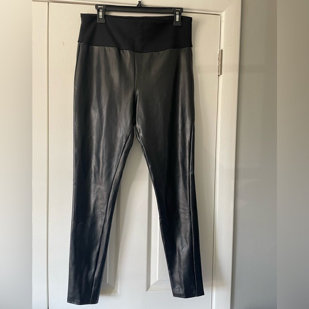 SPANX Black Faux Leather Leggings Size XL